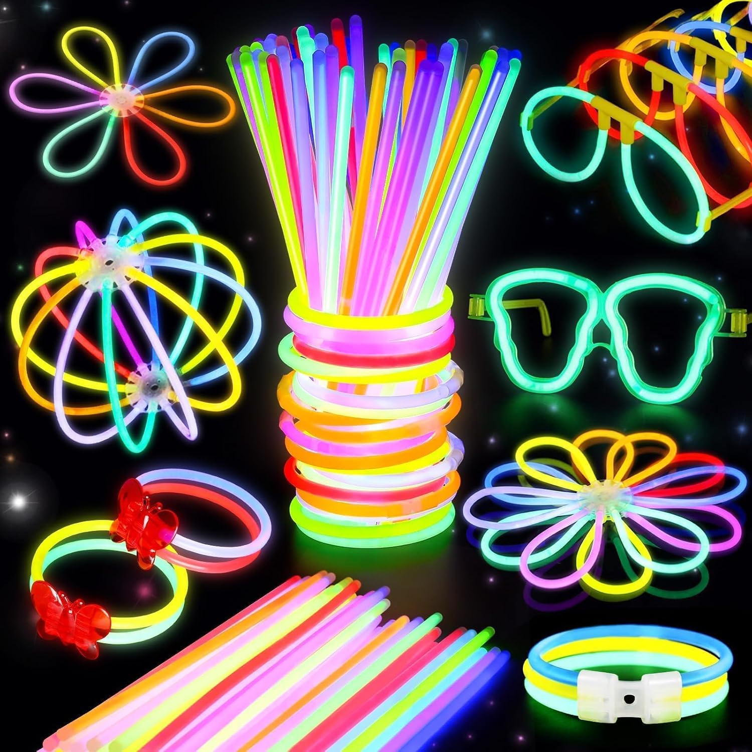 BUDI 467Pcs Glow Sticks Party Favors for Kid Adult Halloween Toys Bulk Pack