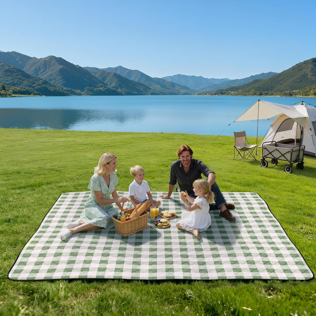 TigeJoy Extra Large Picnic Blanket Waterproof Beach Blanket 80''x80'' | Outdoor Picnic Mat Sandproof for Park, Beach, Grass, Travel, Hiking, Camping Essentials, Gingham Picnic Blanket Foldable
