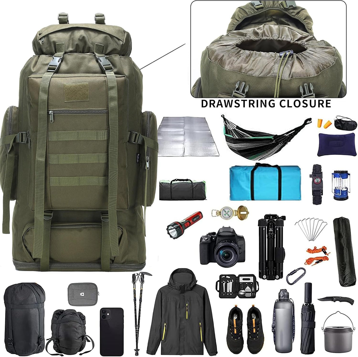 Hiking Backpack for Men 70L/100L Camping Backpack Military Rucksack Molle 3 Days Assault Pack for Climbing