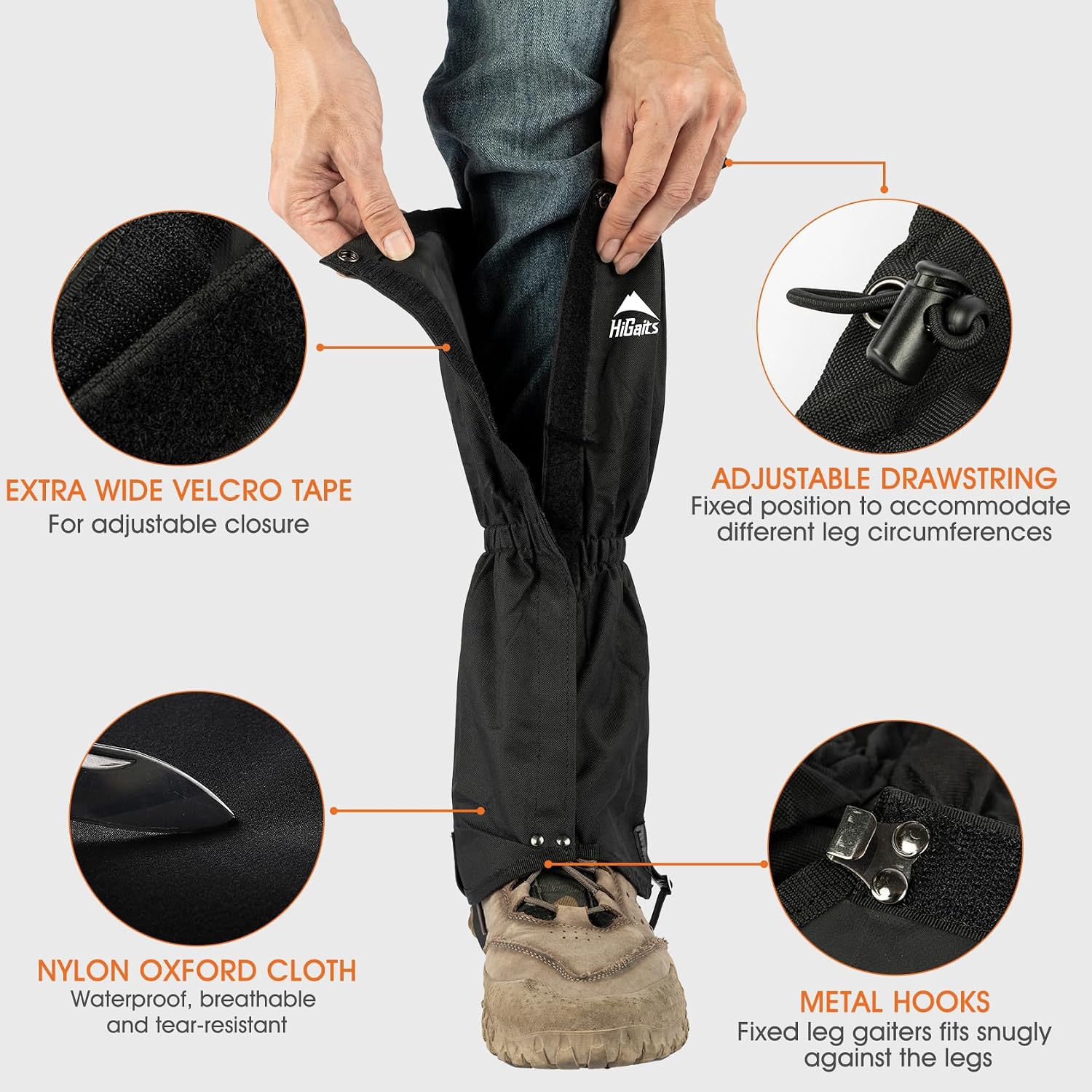 Leg Gaiters for Men and Women Waterproof Adjustable Gators for Hiking Boots in Climbing Hunting Trekking Snow Gaiters
