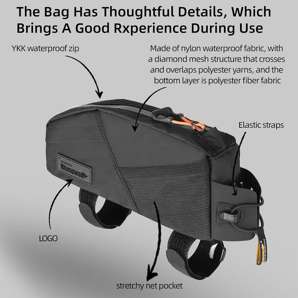 Rhinowalk Bike Top Tube Bag Bicycle Front Frame Bag Waterproof Bike Bag 1.2L with Dual Side Mesh Pockets Perfect for MTB Road Bike Cycling Commuting and Outdoor Adventures