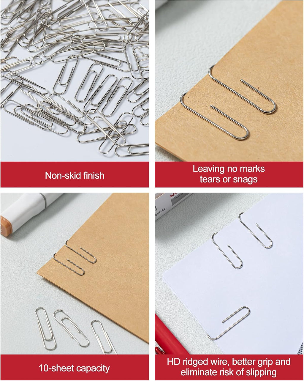 PAPERPAL Paperclips for Office School & Personal Use, #1 Nonskid Paper Clip (1-2/7"), 2000 Medium Paper Clips (20 Boxes of 100 Each), Silver