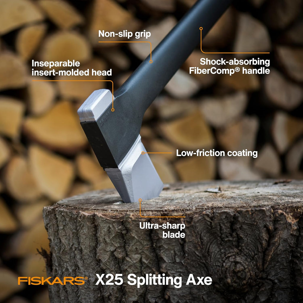 Fiskars X25 Splitting Axe 28", Wood Splitting Axe for Medium to Large Logs