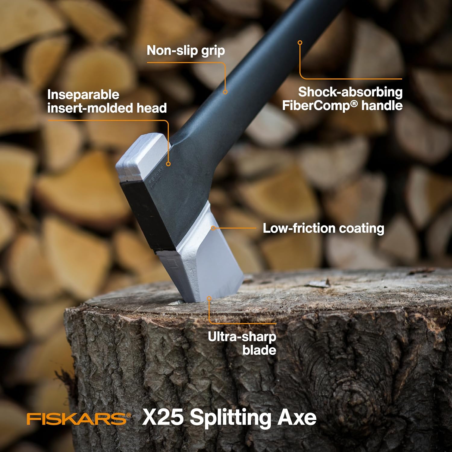 Fiskars X25 Splitting Axe 28", Wood Splitting Axe for Medium to Large Logs