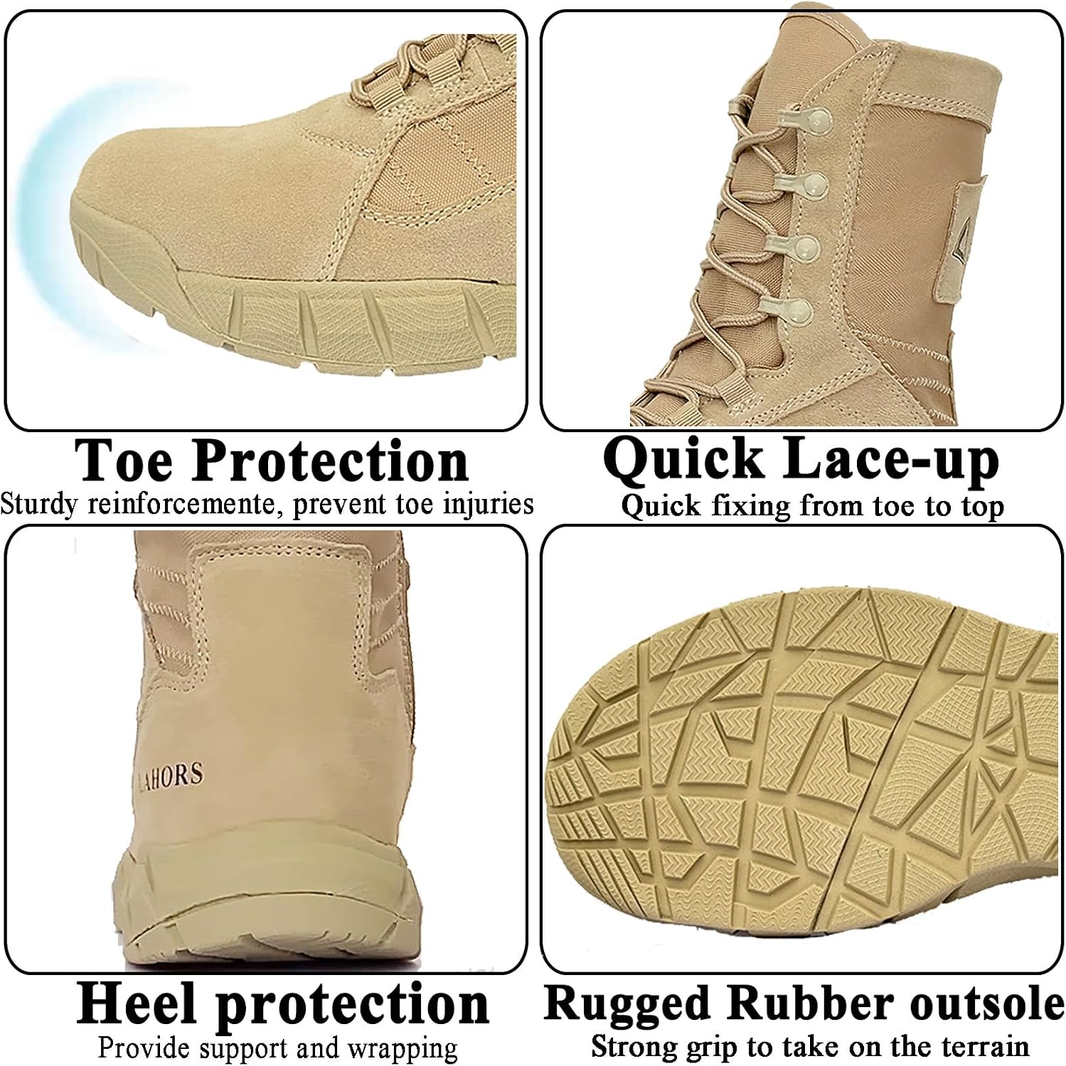 Lightweight Man Tactical Military Boots Combat Boots Anti-Collision Side Zipper Training Lace Up Outdoor Hiking Breathable Shoe