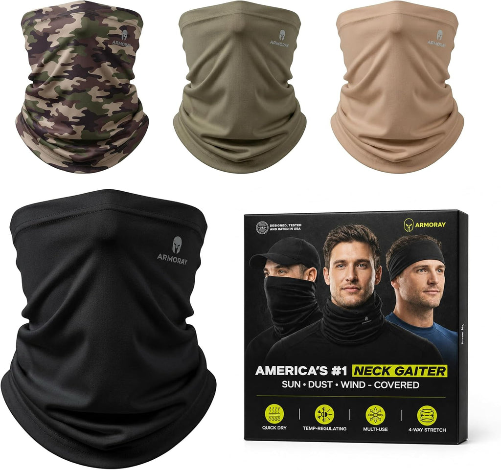 ARMORAY Neck Gaiter 4 Pack, Sun Protection Face Cover for Men Women