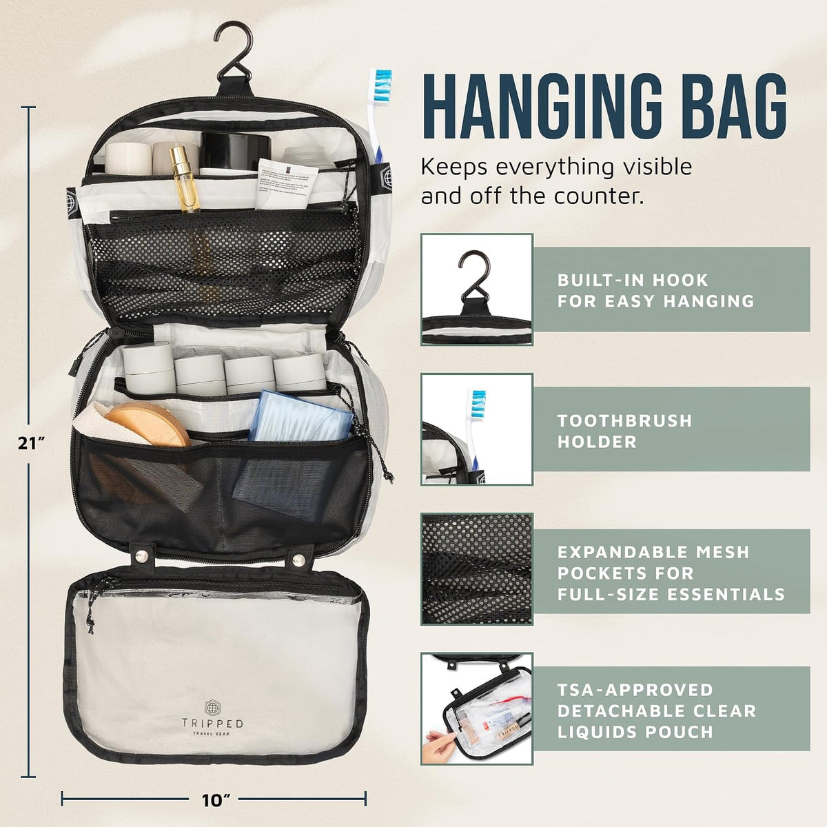 TRIPPED Travel Gear 3-Piece Travel Toiletry Bag Set