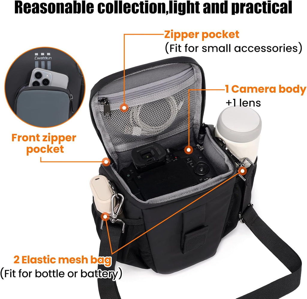 Cwatcun Camera Sling Bag, Waterresistant DSLR Shoulder Pack for Photography