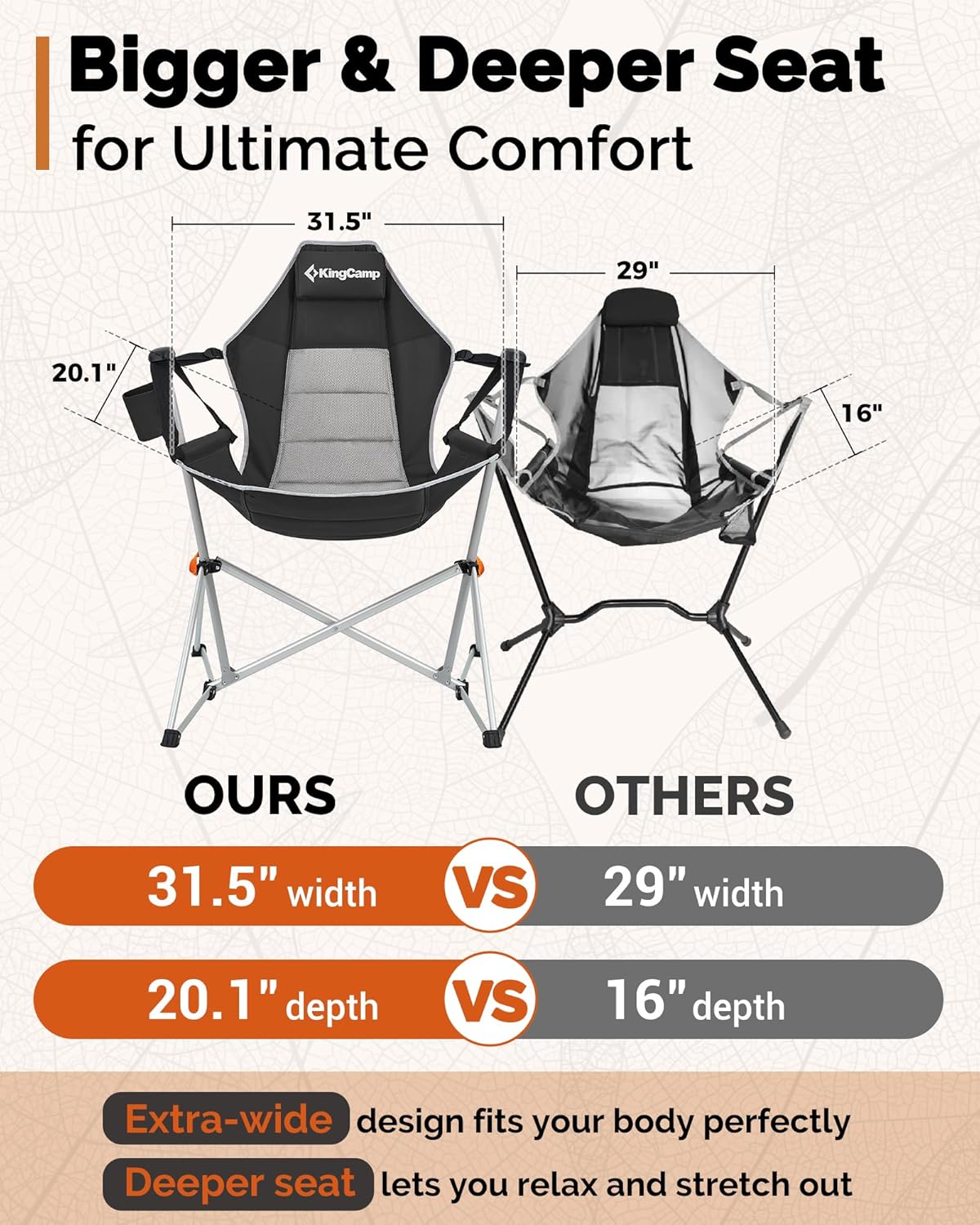 KingCamp Hammock Camping Chair, 400lbs Heavy Duty Swing Chairs for Adults