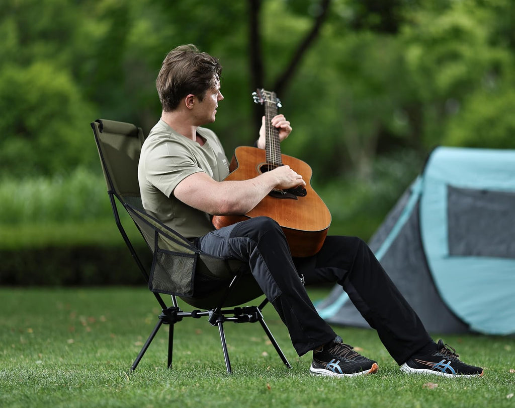 MARCHWAY Lightweight Folding High Back Camping Chair with Head Support, Stable Portable Compact for Outdoor Camp, Travel, Beach, Picnic, Festival, Hiking, Backpacking (Highback Green)
