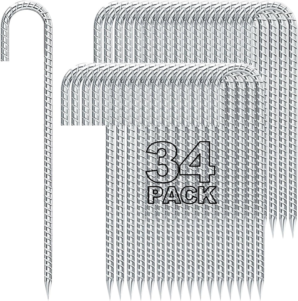Homwin 12 Inch Heavy Duty Rebar Stakes, 20-Pack Galvanized Steel J Hook Tent Stakes for Outdoor Decorations, Inflatables, Fencing, Gardening, Gazebo and Swing Set Anchors