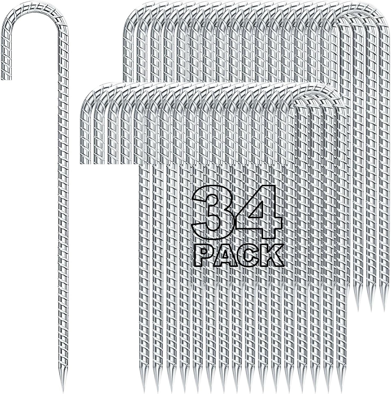 Homwin 12 Inch Heavy Duty Rebar Stakes, 20-Pack Galvanized Steel J Hook Tent Stakes for Outdoor Decorations, Inflatables, Fencing, Gardening, Gazebo and Swing Set Anchors