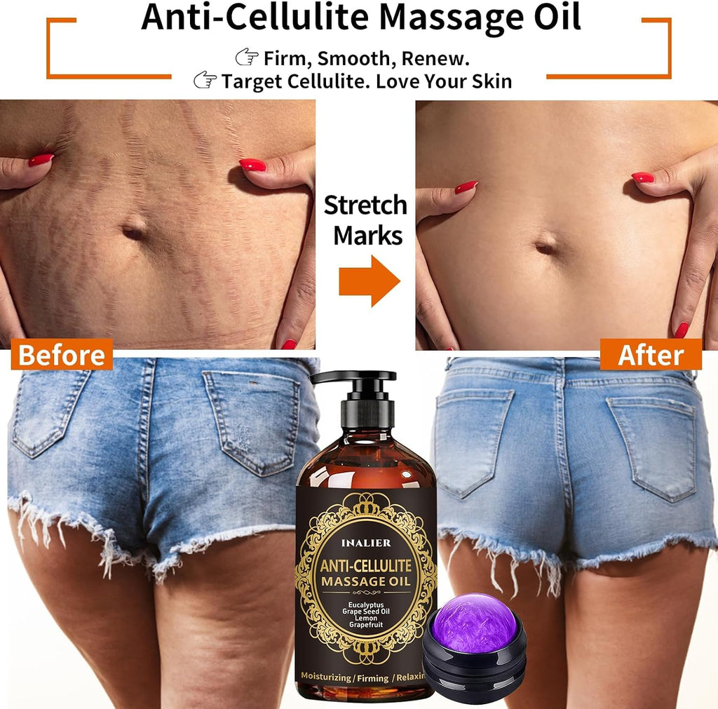 Massage Oil for Massage Therapy,3 Pack Cellulite Massage Oil,Sore Muscle Arnica Oil & Lavender Massage Body Oil with Massage Ball & Thumb Saver Tool,Mens Gifts,Birthday Gifts for Women and Men