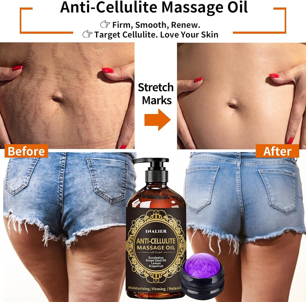 Massage Oil for Massage Therapy,3 Pack Cellulite Massage Oil,Sore Muscle Arnica Oil & Lavender Massage Body Oil with Massage Ball & Thumb Saver Tool,Mens Gifts,Birthday Gifts for Women and Men