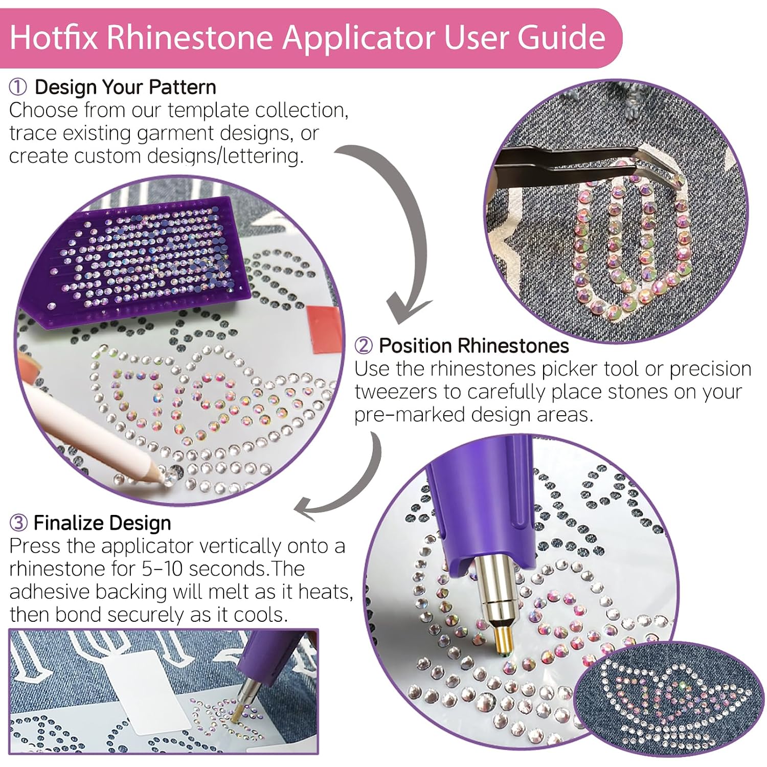 Hotfix Rhinestones Applicator DIY Kit with 4600 Crystals, 19 Pattern Design