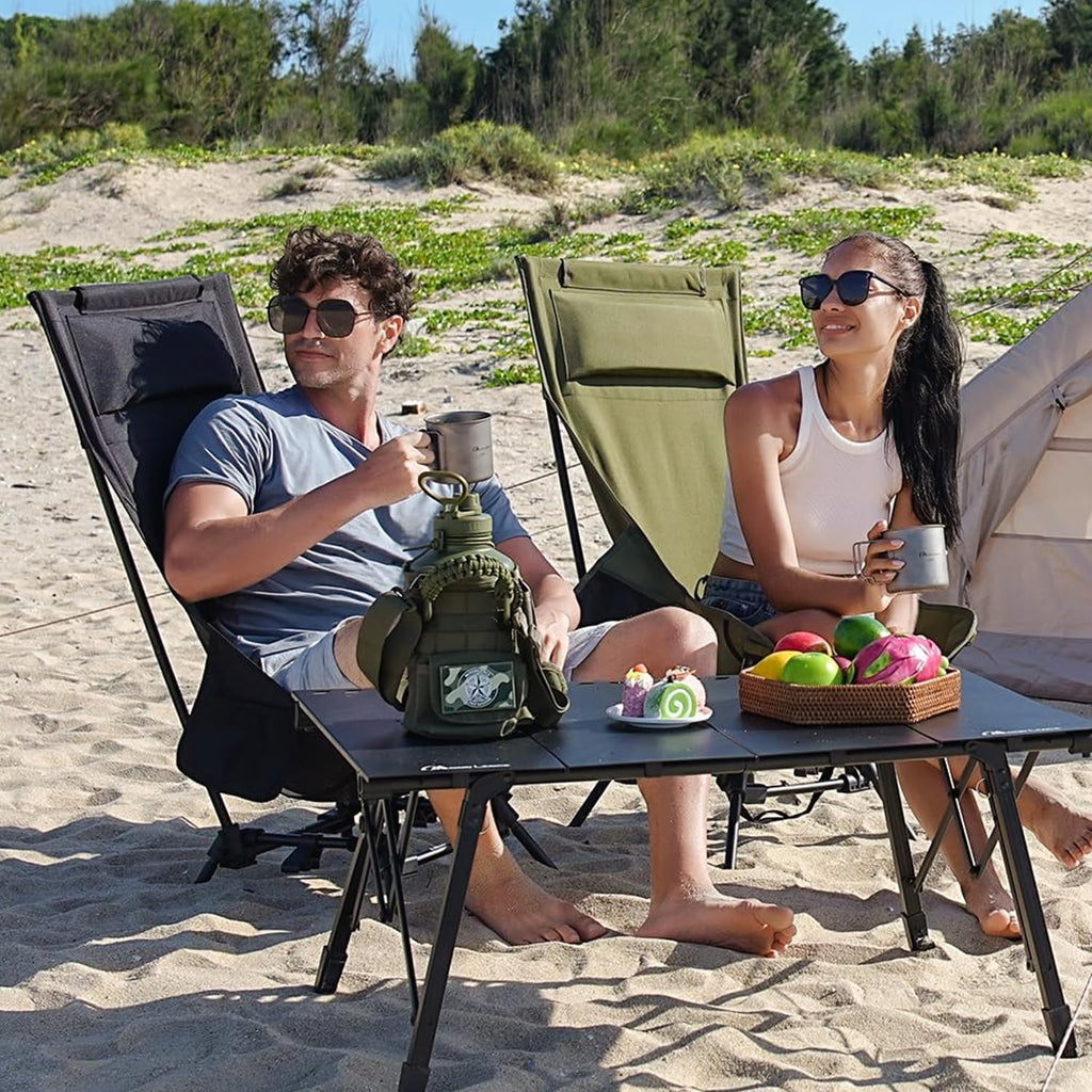 MOON LENCE High Back Folding Camping Chairs, Height-Adjustable, Widened Seat, for Beach with Anti-Sinking Feet (Green)