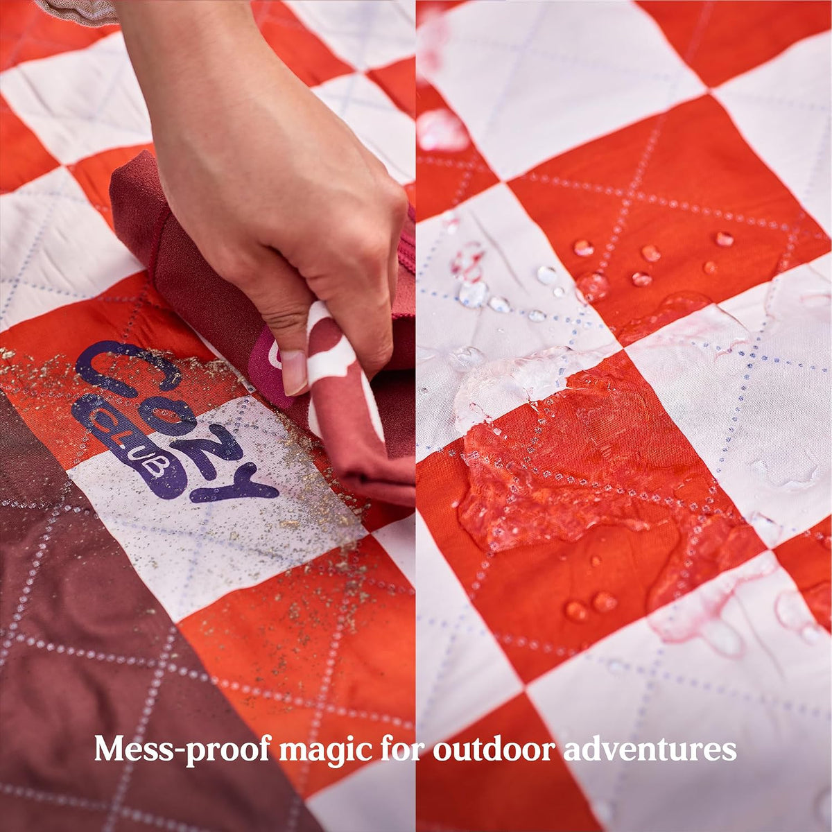 Cozy Club Waterproof Picnic Blanket – Foldable Outdoor Mat 60x70 with Stakes, Pocket & Shoulder Strap | Sandproof Beach Blanket for Festivals, Camping & Travel | Self-Packing | Terracotta | US Brand