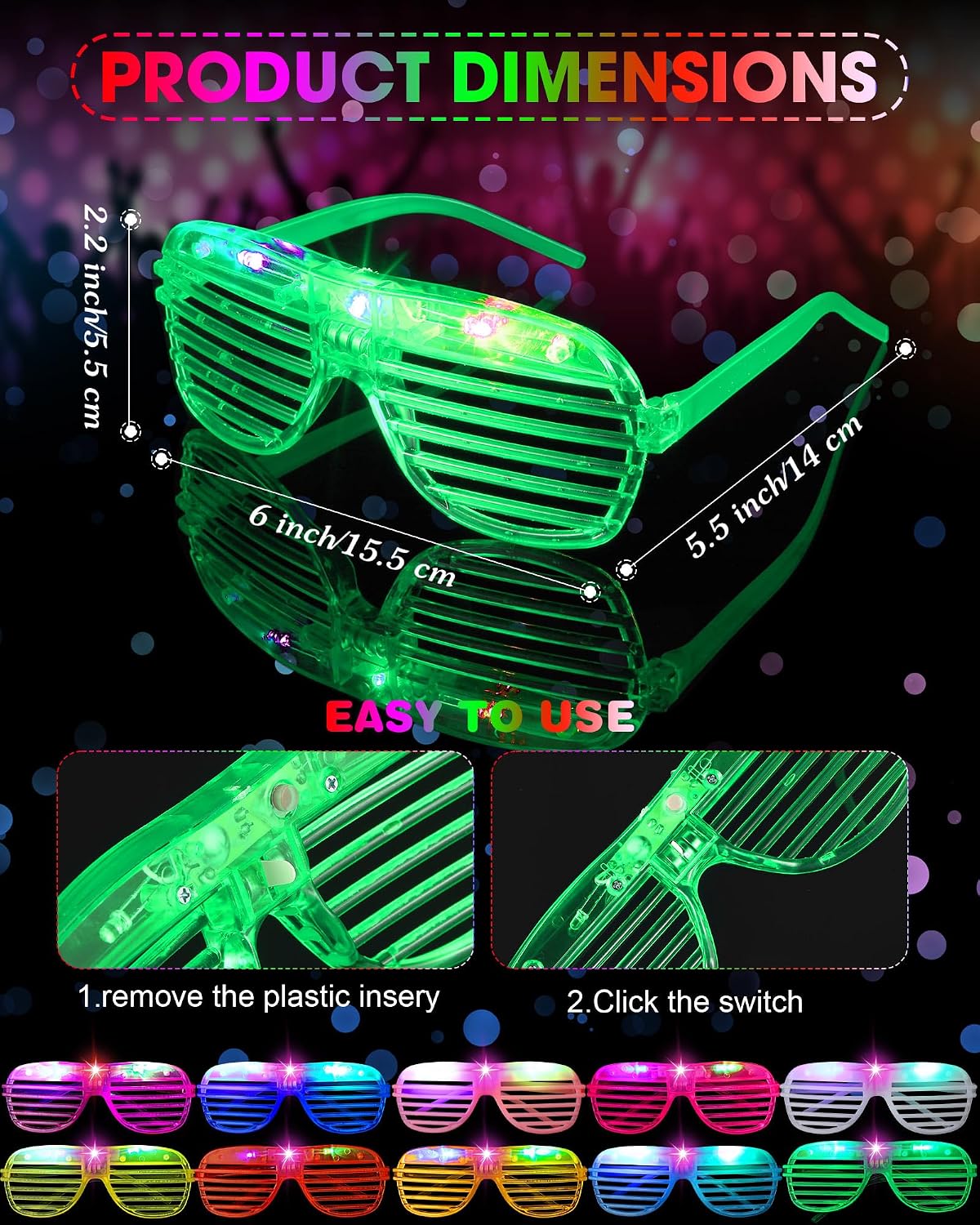 Maitys 80 Pcs Foam Stick Light up Glasses, Glow in the Dark Party Supplies