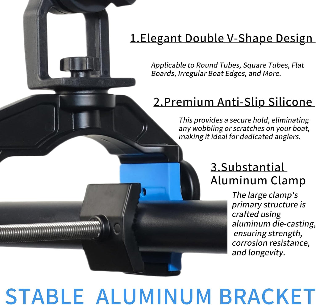 Fishing Rod Holders for Boat, Upgraded Fishing Rod Holder with Enlarge Clamp Innovative Dual-V Shaped Design Fit Round/Square Tube Boat Fishing, Fishing Gifts for Men