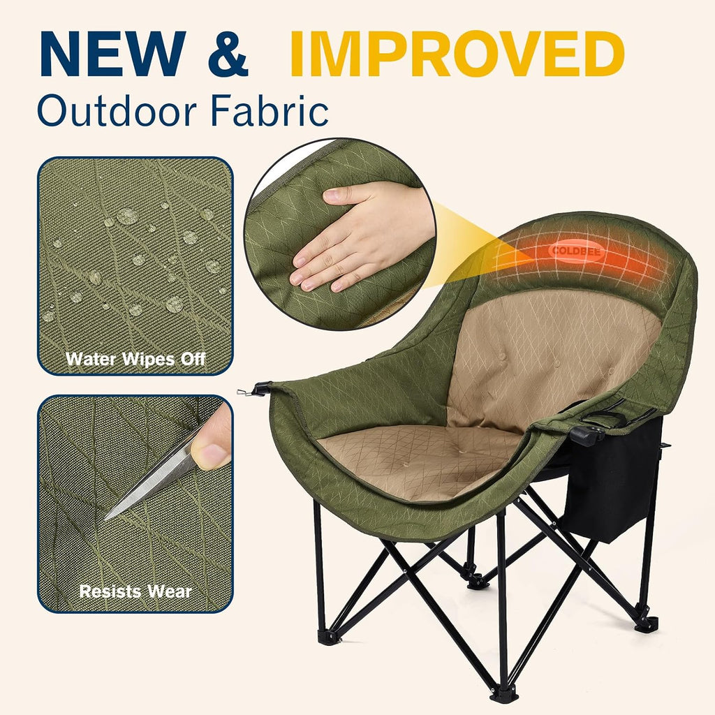 Heated Oversized Camping Chair, Heavy Duty Padded, Thick Headrest, Green