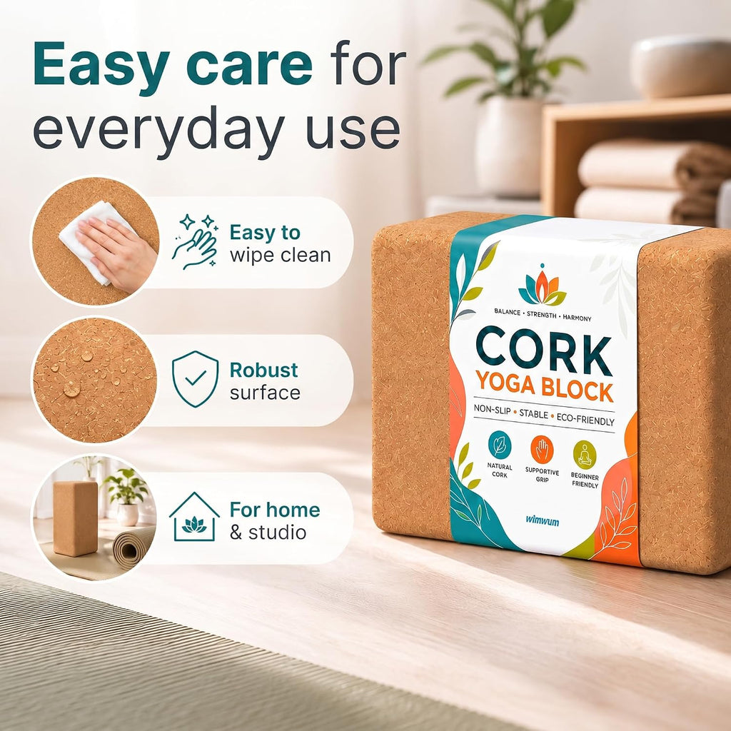 2 Pack Natural Cork Yoga Blocks, High Density Non-Slip Yoga Bricks for Pilates, Stretching, Balance and Flexibility Training