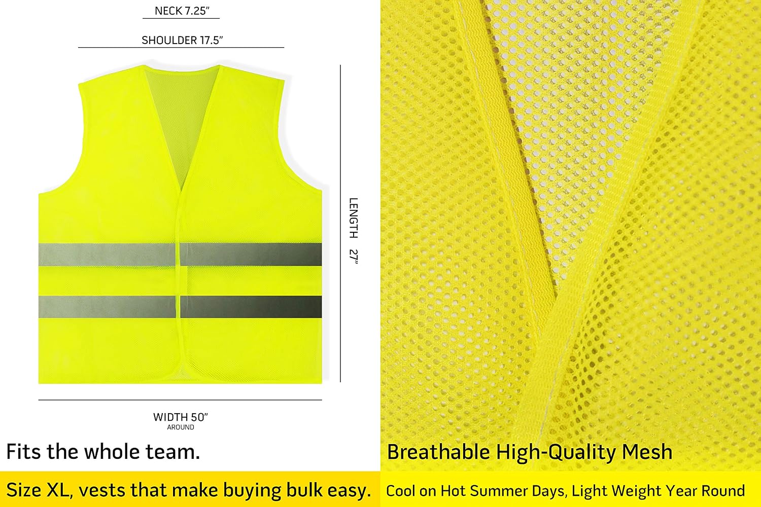 PeerBasics, 20 Pack, Yellow Reflective High Visibility Safety Vest, Hi Vis Silver Strip, Men Women, Work, Cycling, Runner, Construction (Mesh, 20)…