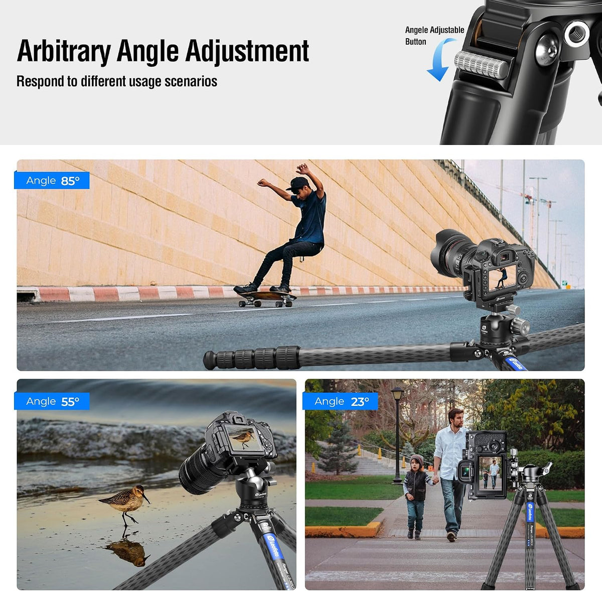 LEOFOTO LS-365CX Professional Camera Tripod, 3/8" Mounting, Folded 3", Length 60”, 5 Section, Compact Carbon Fiber 1.77kg Lightweight Tripod Stand for DSLR Video Camcorder, Max Load 44lbs/20kg