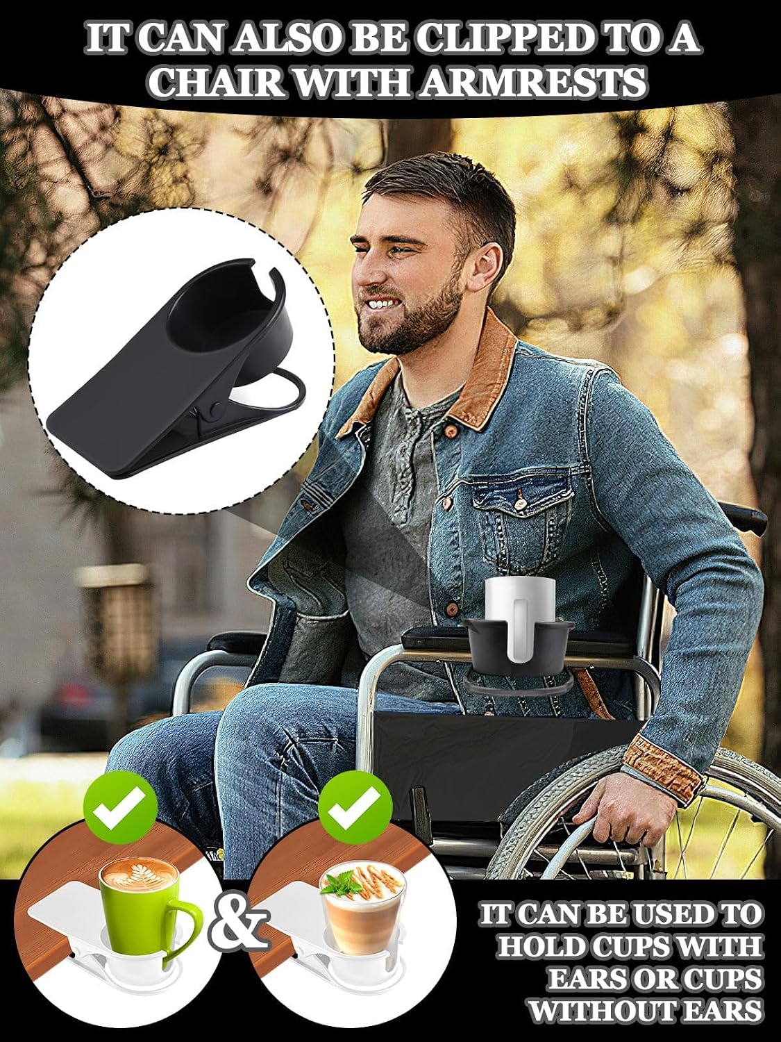 3PCS Clip on Drink Holder for Beach Chair, Desk Cup Holder with Groove