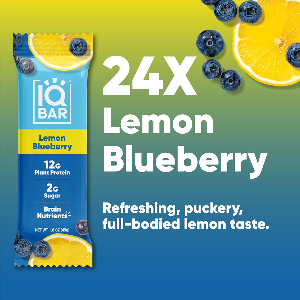 IQBAR Clean Protein Bars, Low Sugar Keto, Lemon Blueberry 24-Count