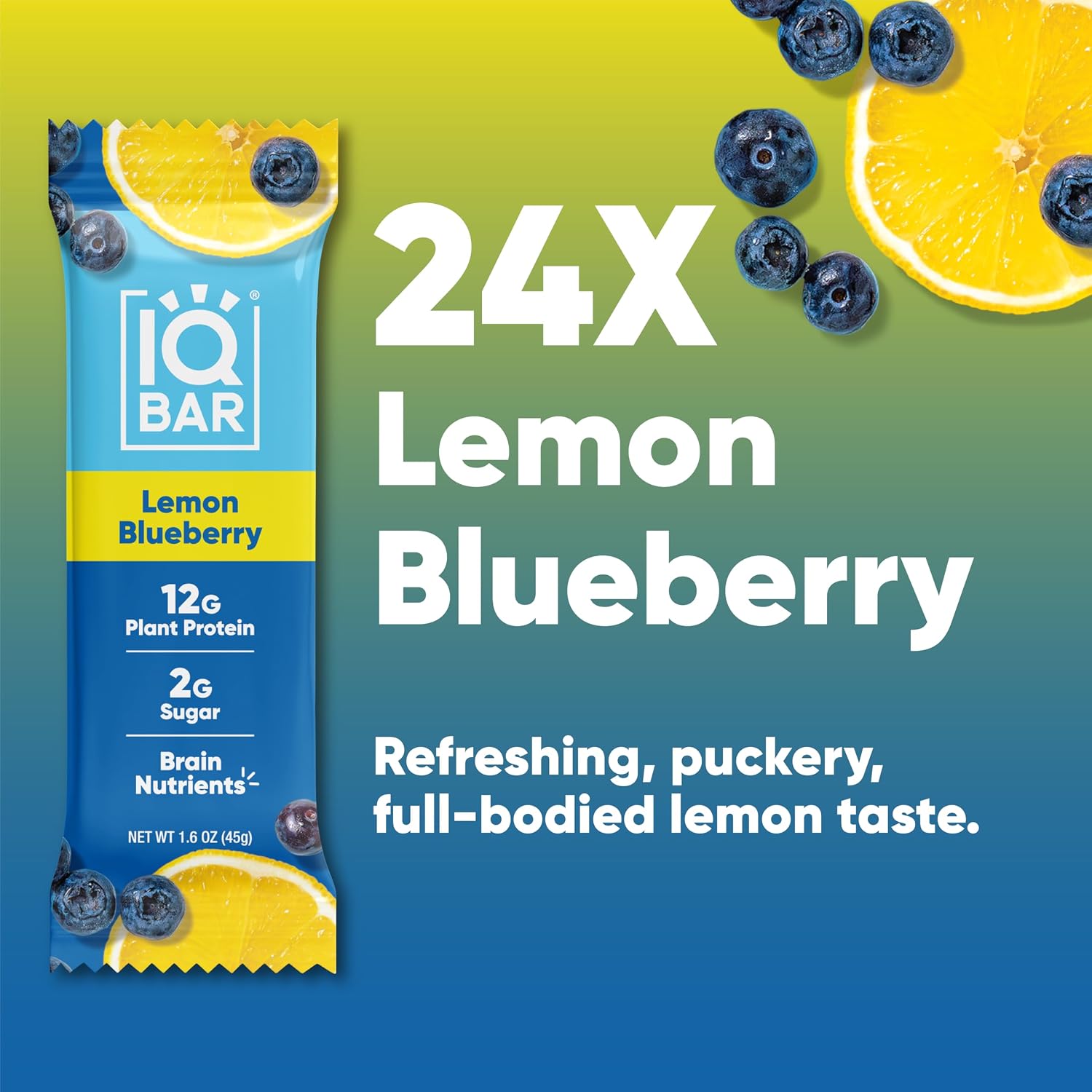IQBAR Clean Protein Bars, Low Sugar Keto, Lemon Blueberry 24-Count