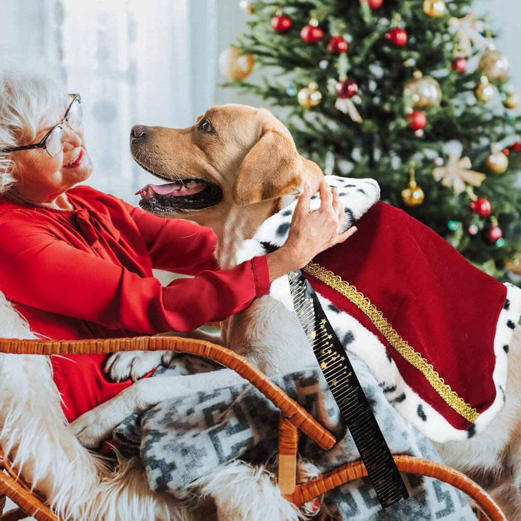 Pet Cloak King Dog Cape Robe Cute Halloween Christmas Cat Costume Queen Clothes Lux Fur Royal Cape Prince Princess Outfit Birthday Dress Small Large Dog Halloween Costume (Crimson, Small)