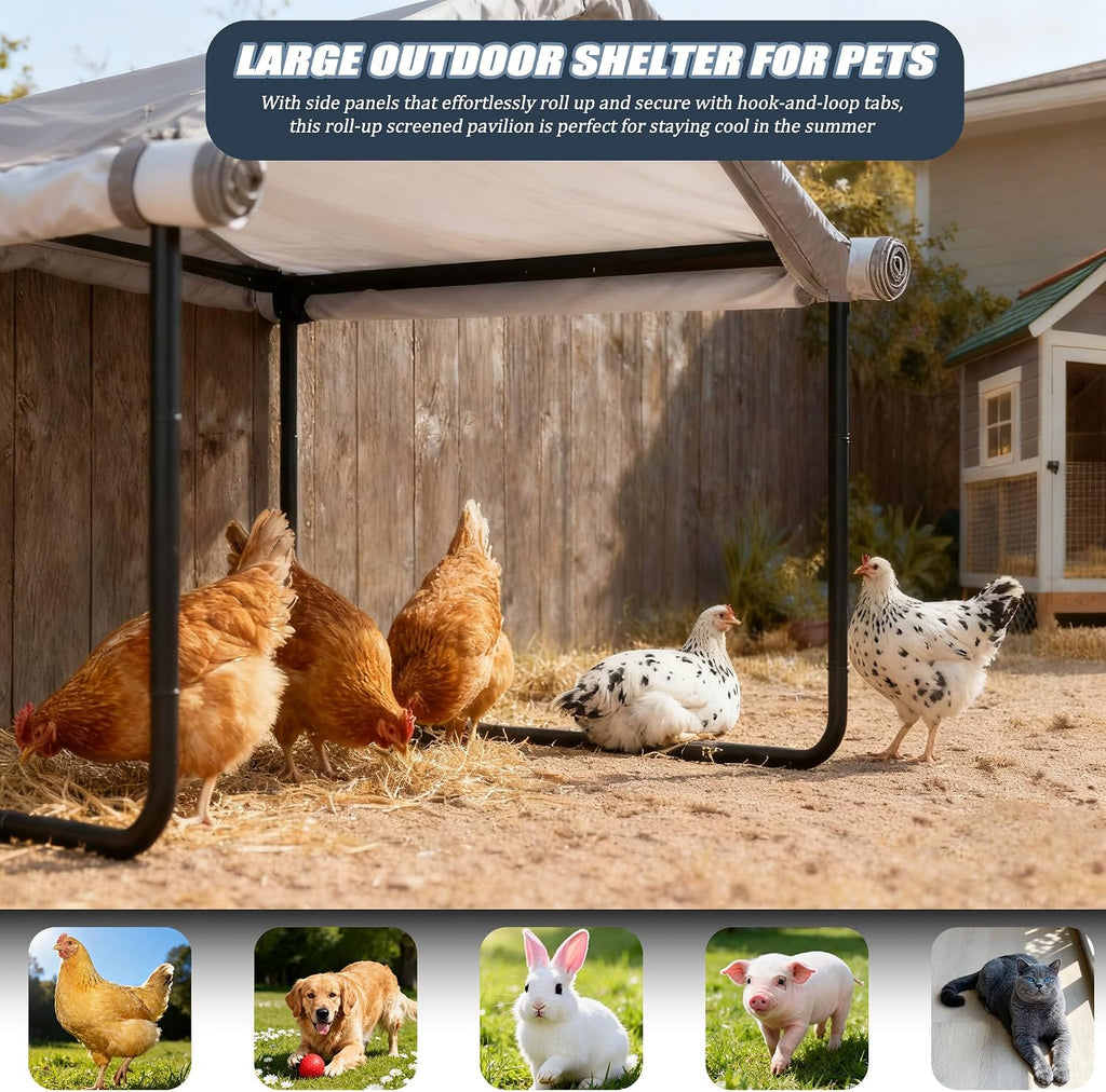 3 in 1 Extra Large Dog Canopy Outside,All-Season Outdoor Dog Shade XL with Roller Shutters and Removable Door,Pet Shelter Tent for Chicken Livestock 4'x 4'x 3.3' Winter & Summer and Rain