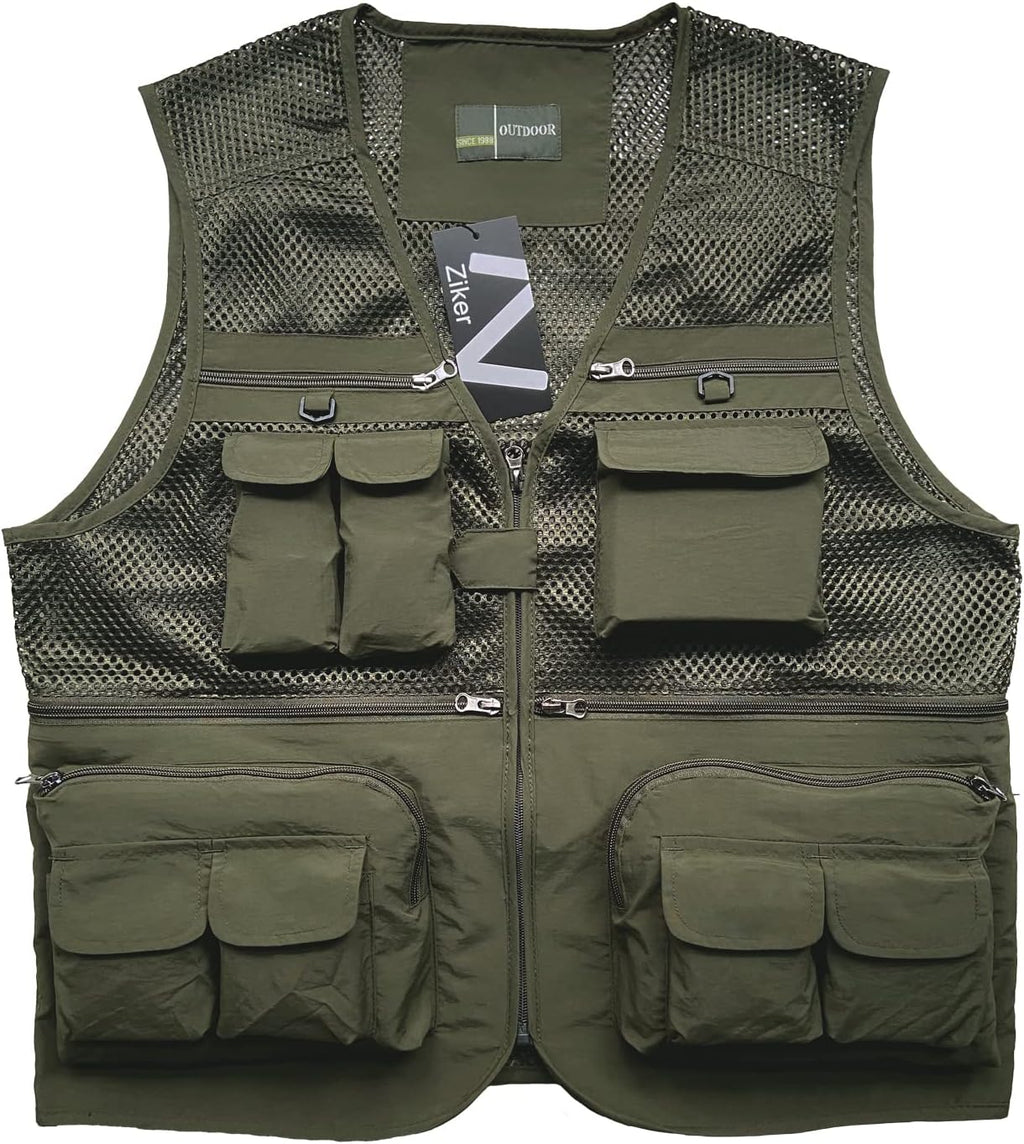 Ziker Men's Mesh Breathable Openwork Camouflage Journalist Photographer Fishing Vest Waistcoat Jacket Coat