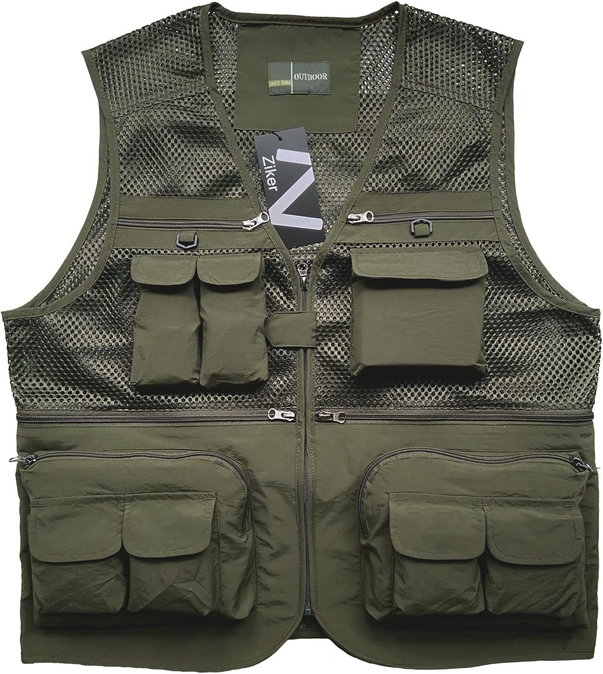 Ziker Men's Mesh Breathable Openwork Camouflage Journalist Photographer Fishing Vest Waistcoat Jacket Coat