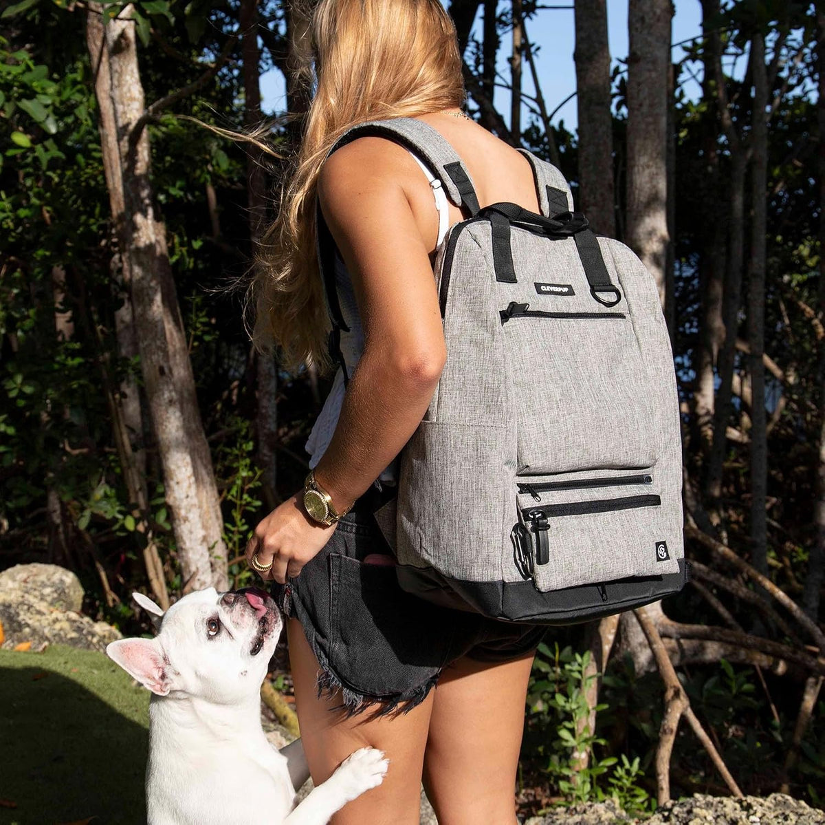 Cleverpup Porter 2-in-1 Dog Gear Travel Backpack - 10 Pockets, Heather Grey