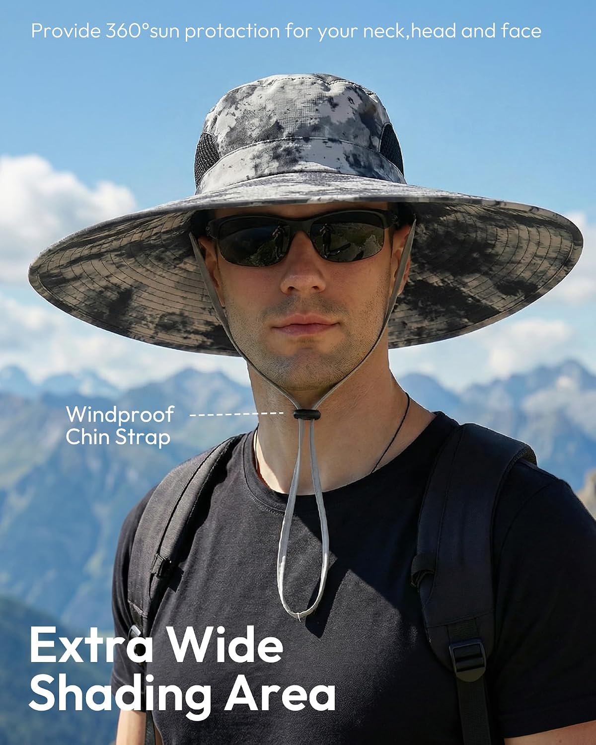 Mens Sun Hat Super Wide Brim Waterproof Breathable Bucket Hats for Men