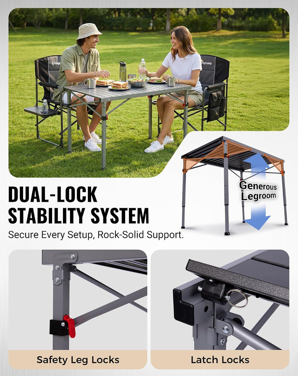 KingCamp 265 Lbs Folding Camping Table, 3-Height Heavy Duty Outdoor Table
