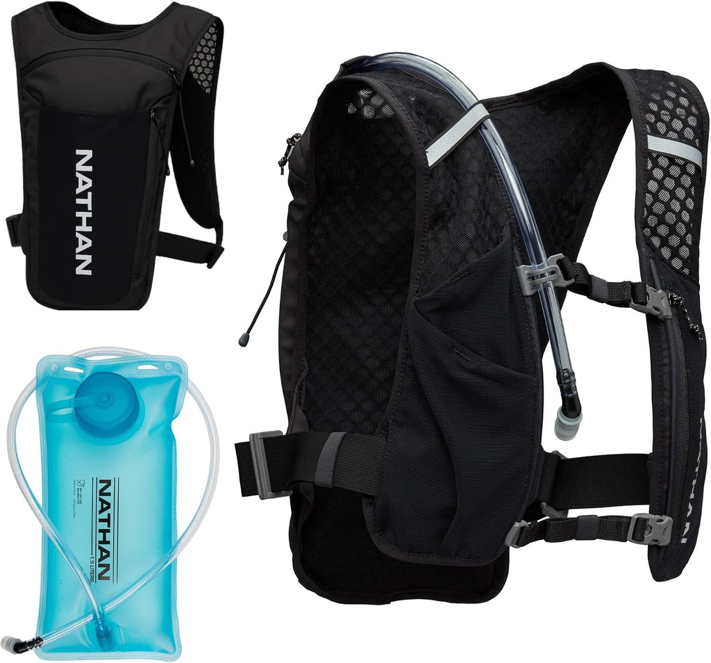 Nathan QuickStart Hydration Pack Vest with Bladder or flasks, Storage Pockets, Breathable Moisture-Wicking Fabric, Adjustable Straps for Running, Hiking, Walking, Marathons, Obstacle Races