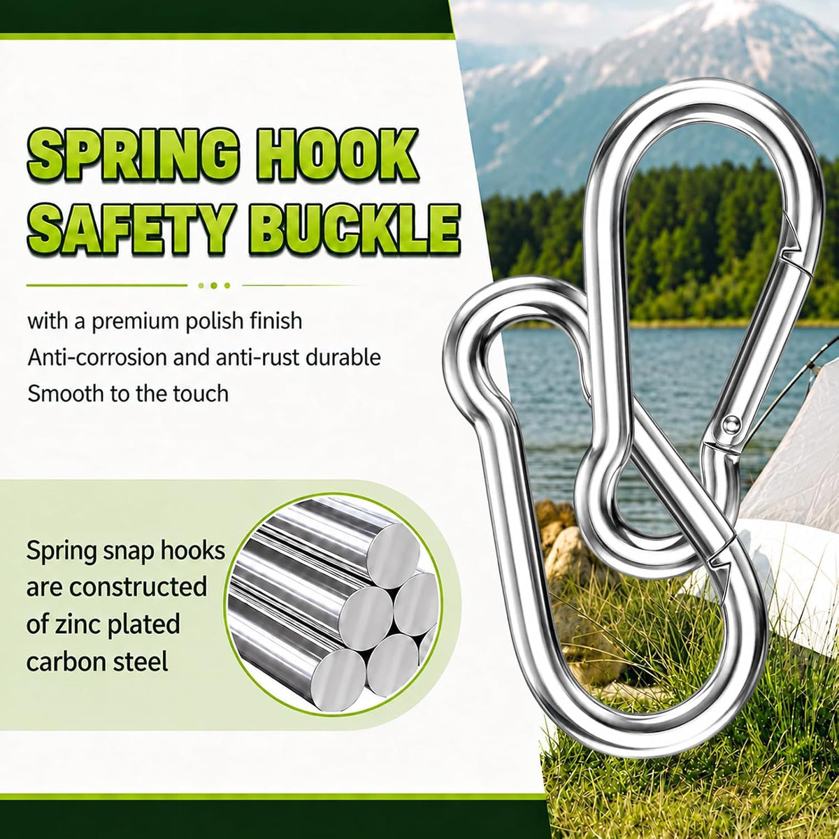 50PCS Carabiner Clip,Heavy Duty Spring Snap Hook,2IN(M5)