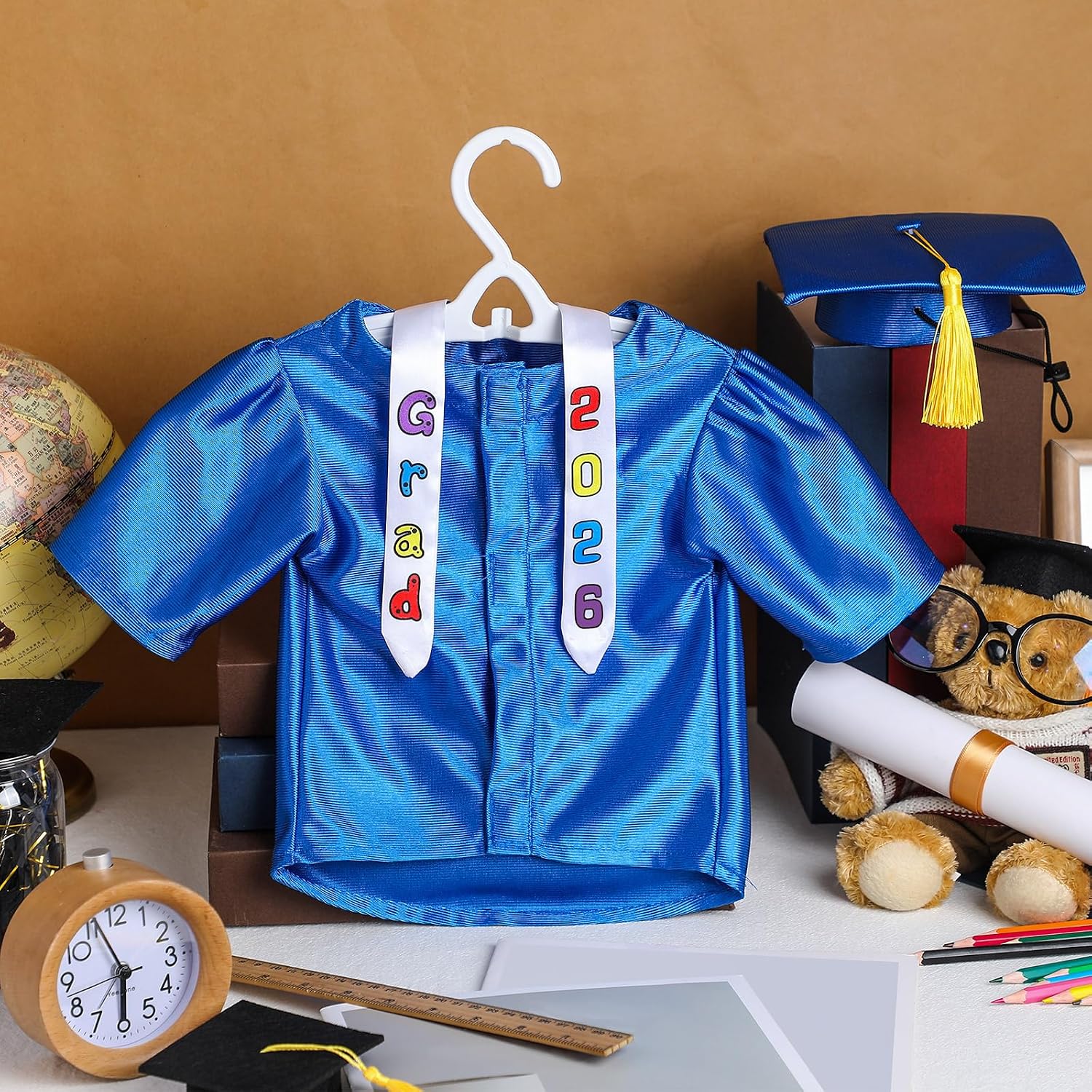Chicingyou Small Dog Graduation Cap and Gown 2026 with Stole Washable Shirt and Hat Pet Graduation Gown Costume Outfit for Tiny Dog Little Cat Doll Clothes Holiday Halloween Costume Accessory(Blue)