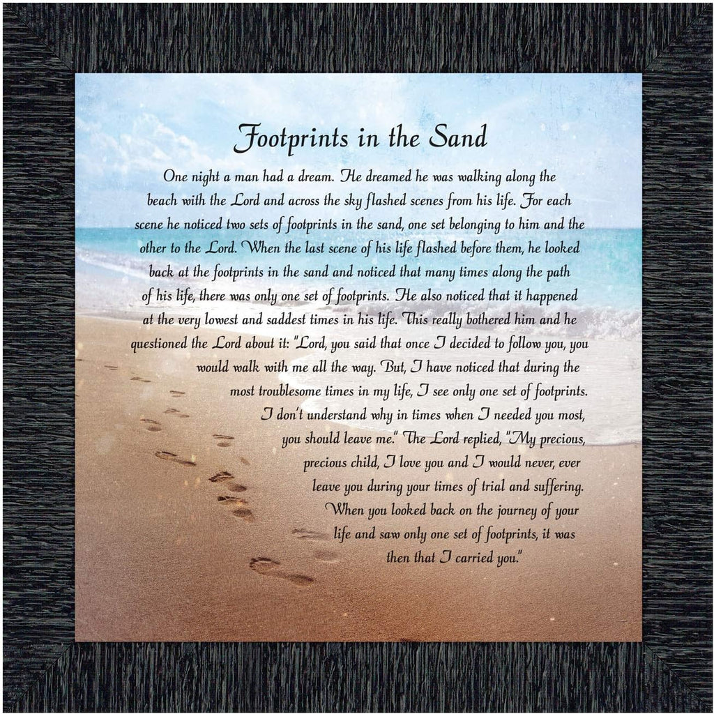 Footprints in the Sand Inspirational Wall Art, Beach Decor, Christian Gifts for Women and Men, Christian Wall Decor, Get Well Soon, Encouraging Scripture Wall Art, Framed Sympathy Gift 8639CH