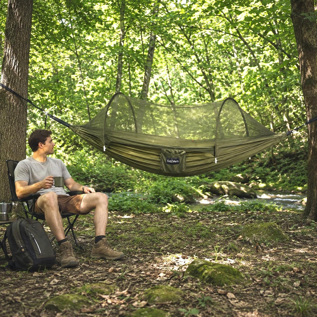 OdZMers Hammock with Mosquito Net, 1-Person Pop Up Camping Hammock Tent