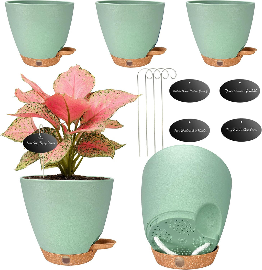 6 Inch Small Plant Pots for Indoor Outdoor Plants, 5-Pack, Self Watering
