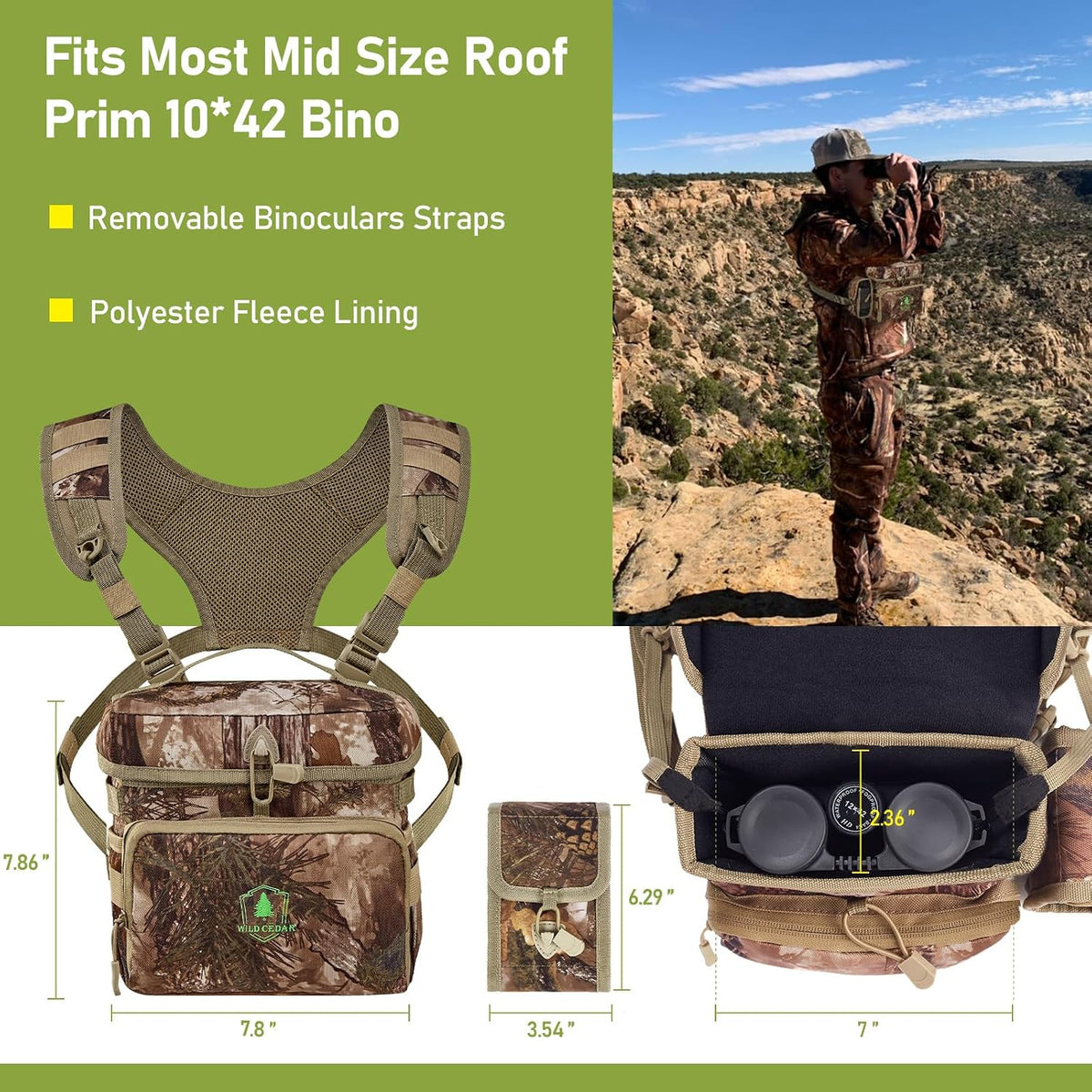 Binocular Harness Chest Pack with Rangefinder Pouch, Bino Harness with Rain Cover for Hunting