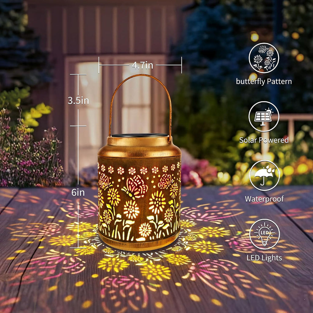 Brizled Butterfly Solar Lantern Lights with Colorful Projection, Christmas Birthday Gifts for Women Mom Grandma, Multicolor Hanging Lights Outdoor Waterproof, Solar Lantern Lights for Garden Patio