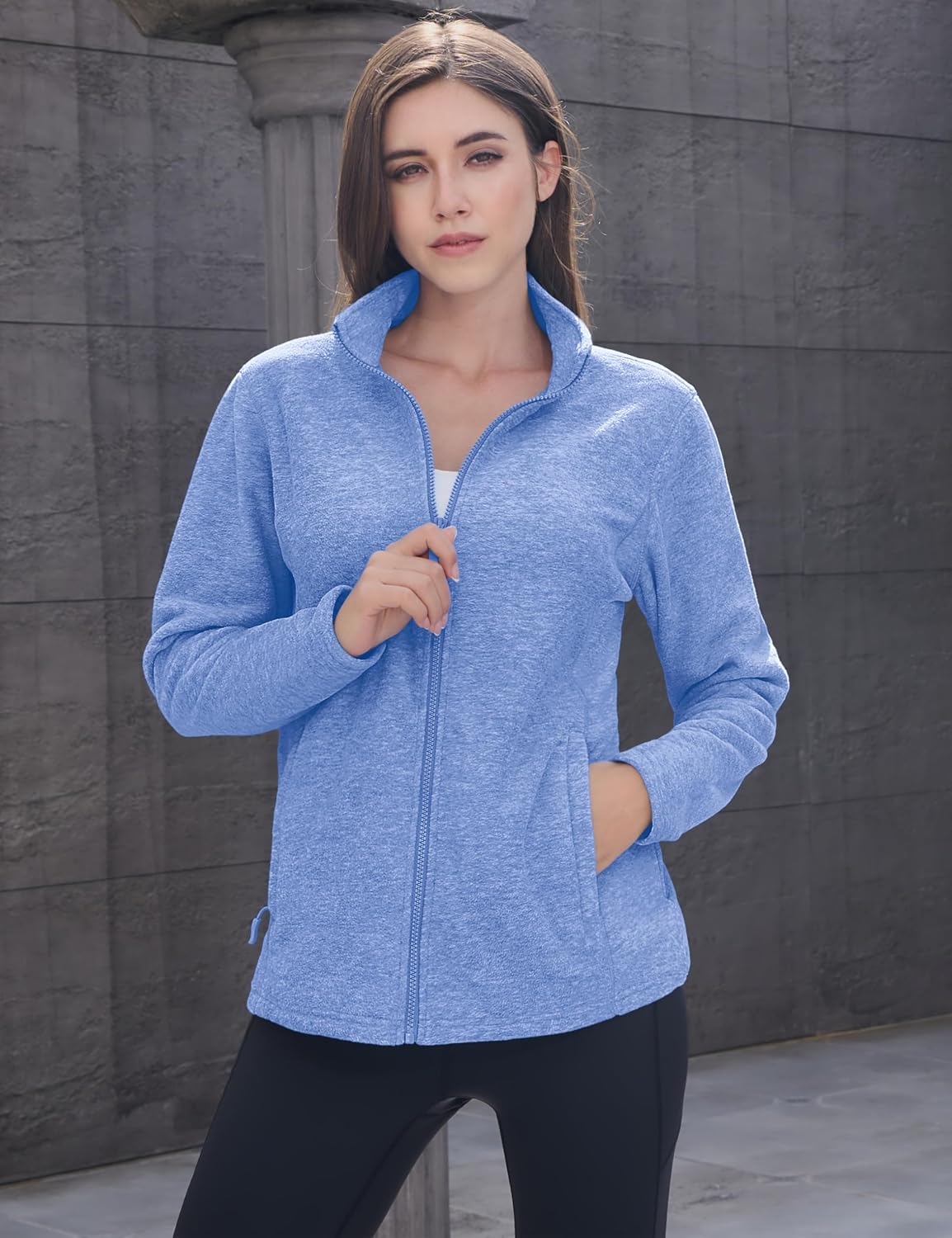 MAGCOMSEN Womens Fleece Zip Up Jacket with Pockets Lightweight Soft Coat