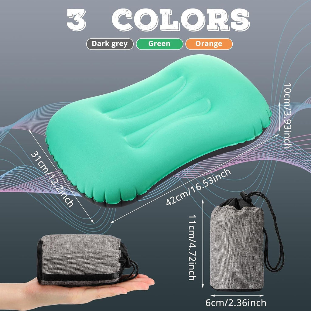 Yulejo 3 Pcs Inflatable Camping Travel Pillow, Dark Gray, Green, Orange