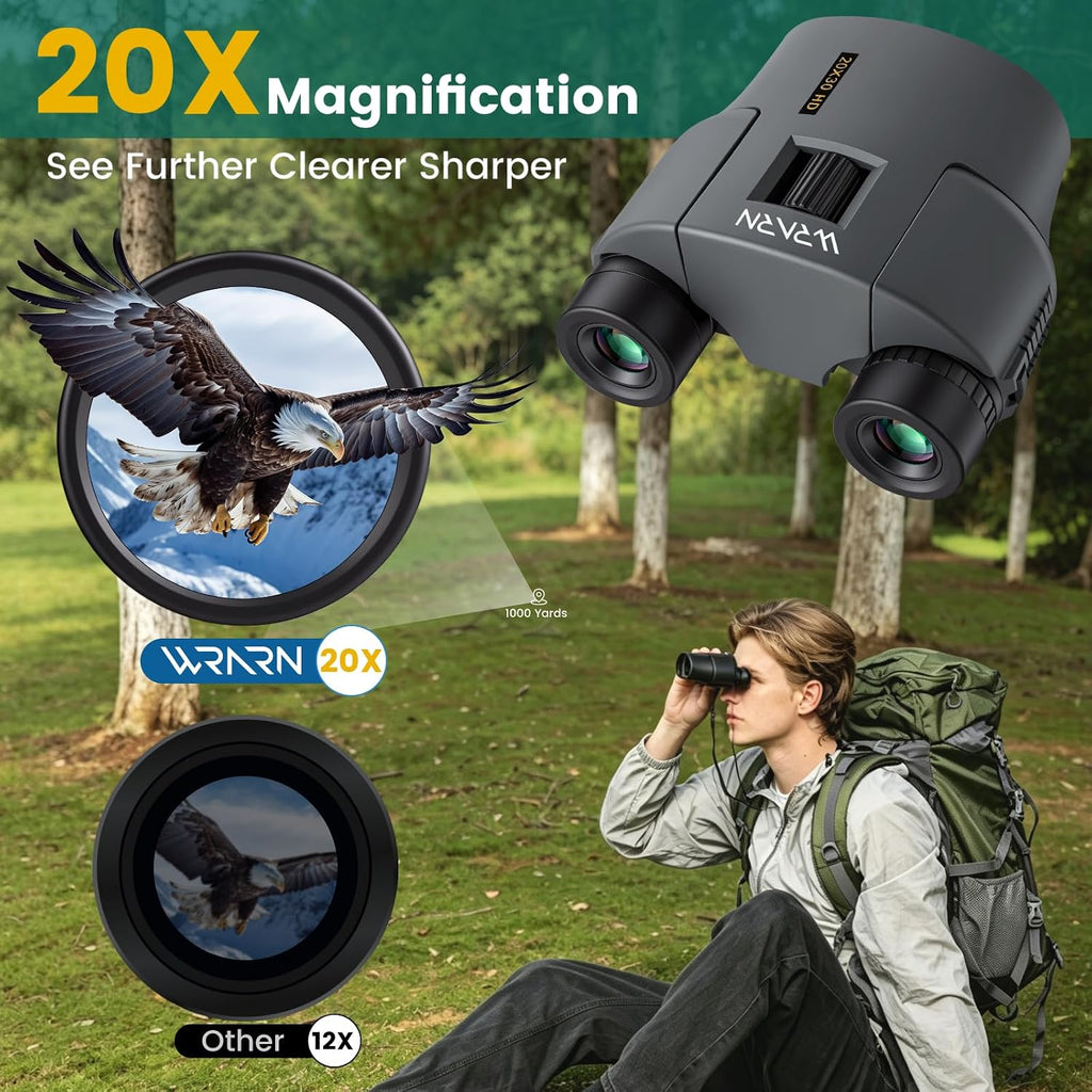 20X30 Compact Binoculars for Adults Bird Watching Travel, Grey
