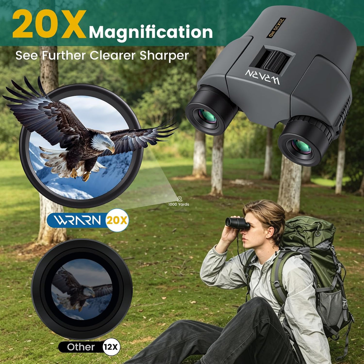 20X30 Compact Binoculars for Adults Bird Watching Travel, Grey