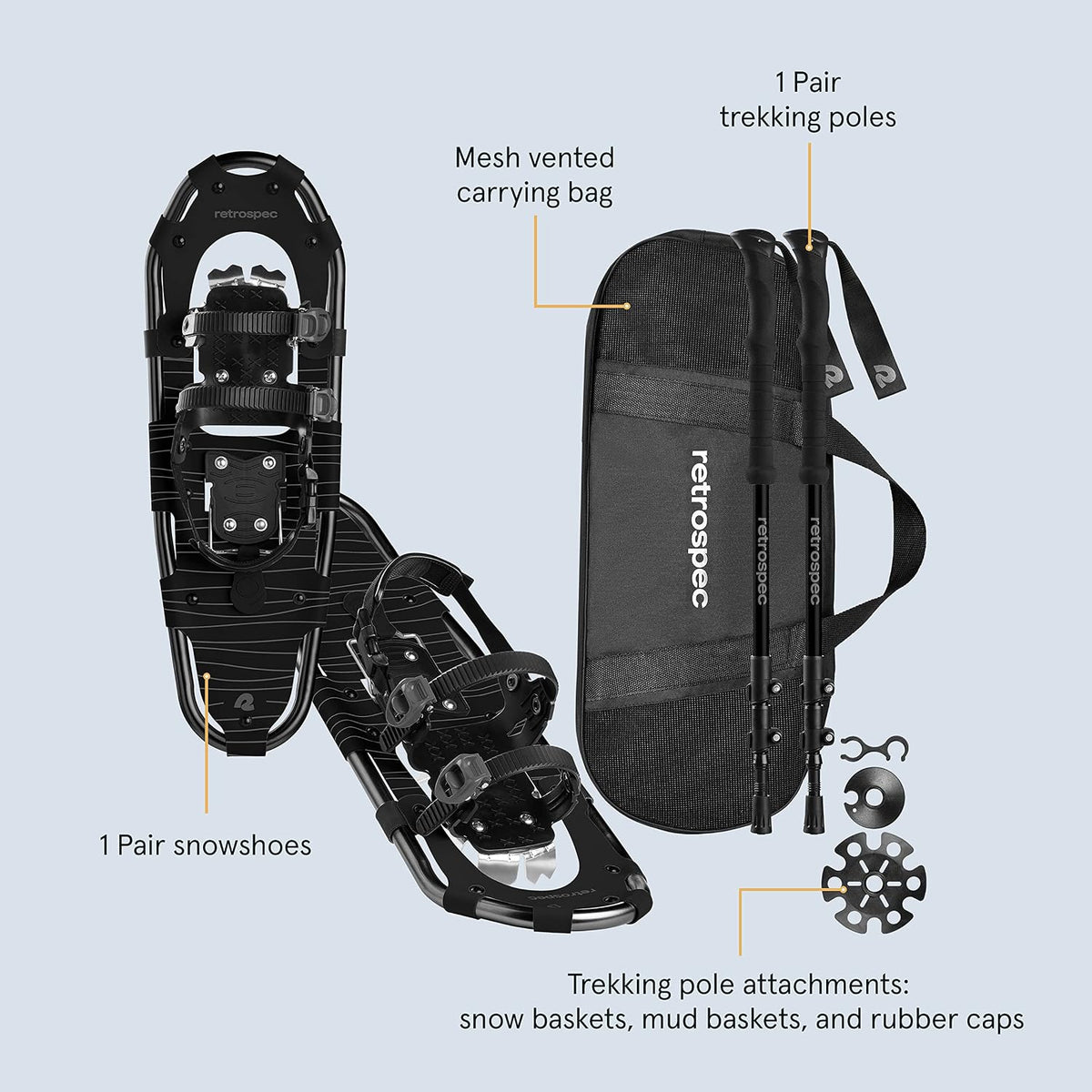 Retrospec Drifter Snowshoes & Trekking Poles Bundle with Adjustable Bindings - Lightweight Aluminum Snow Shoes for Women & Men - All Terrain Hiking & Winter Sports